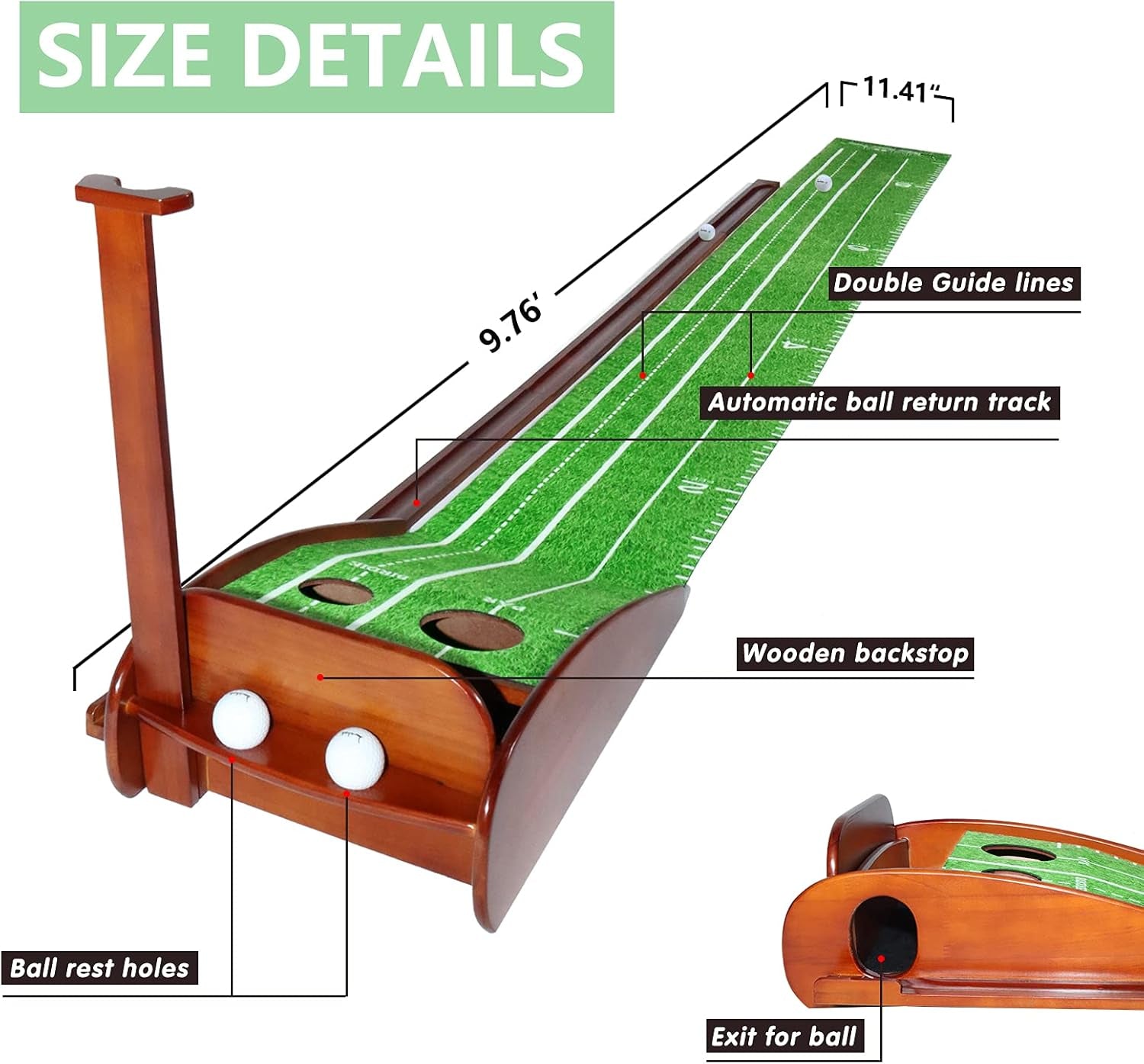 Golf Putting Mat-Putting Green with Ball Return, Putting Matt for Indoors with Solid Wood Base & Rubber Velvet Putting Mat, Golf Putting Green Practice Equipment for Indoor & Outdoor Use