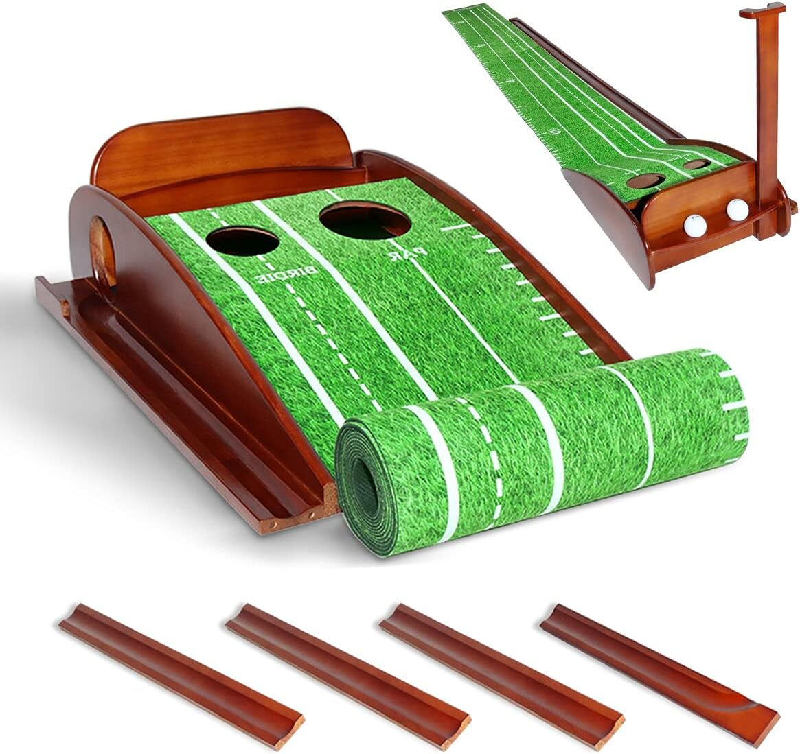 Golf Putting Mat-Putting Green with Ball Return, Putting Matt for Indoors with Solid Wood Base & Rubber Velvet Putting Mat, Golf Putting Green Practice Equipment for Indoor & Outdoor Use