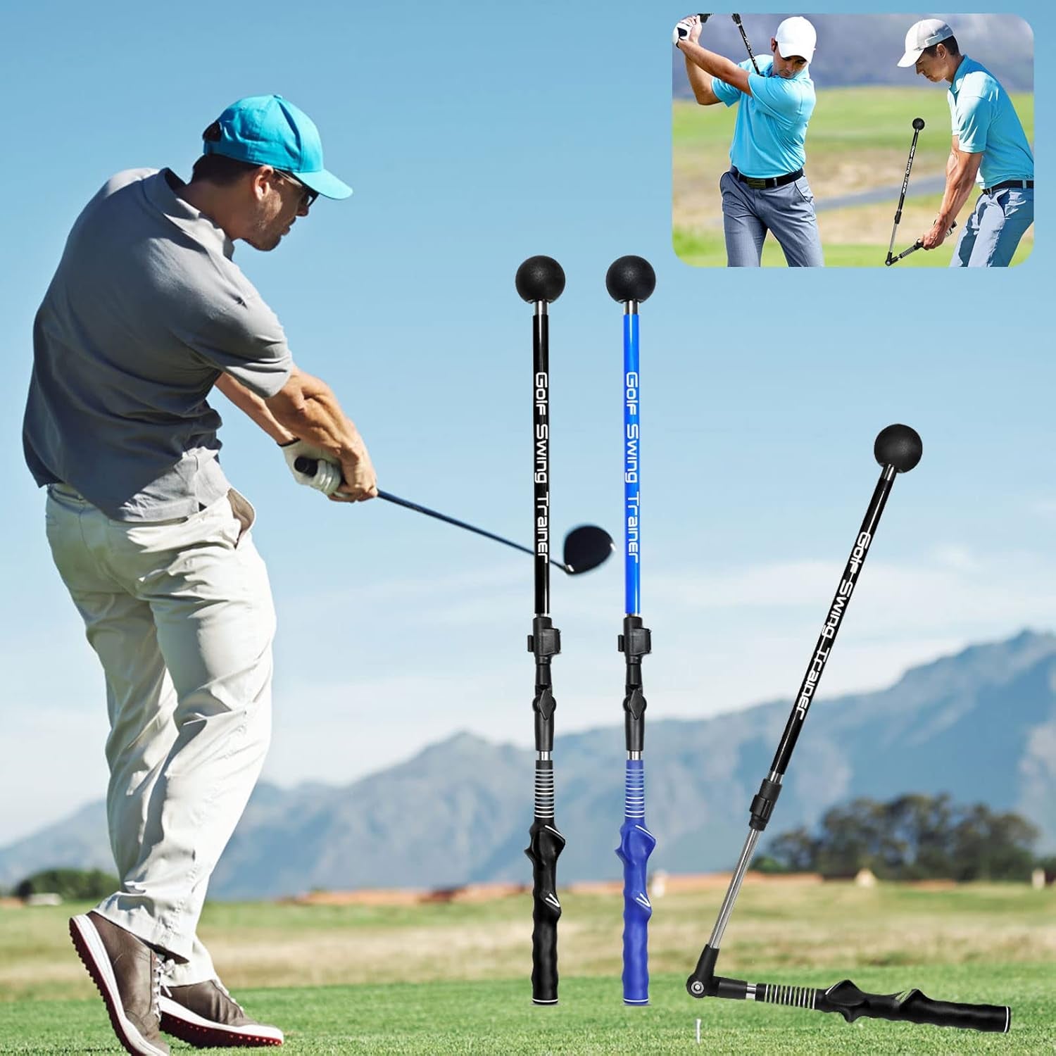 Golf Swing Trainer Foldable Trainging Aid for Golf, Training Equipment, Warm-Up Stick, Position Corrector, Golf Training Assistant, Black