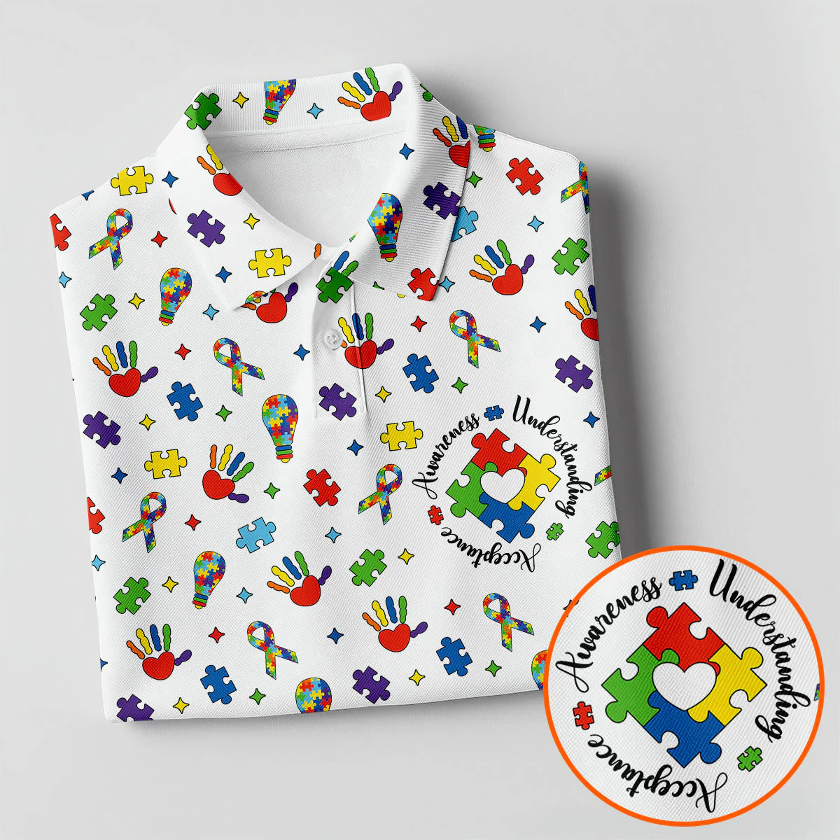 Awareness Understanding Acceptance Autism White Golf Shirt, Autism Awareness Colors Golf Shirts for Men