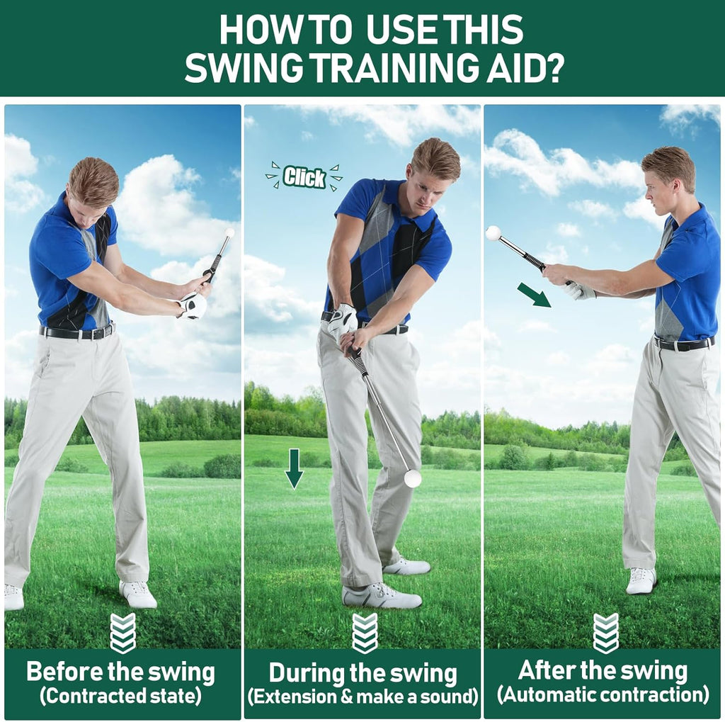 Retractable Golf Swing Trainer with Golf Swing Band-Telescopic Club Retractable Golf Swing Training Aid with Golf Grip Trainer/Tempo Stick Golf/Warm Up/Indoor Golf Practice
