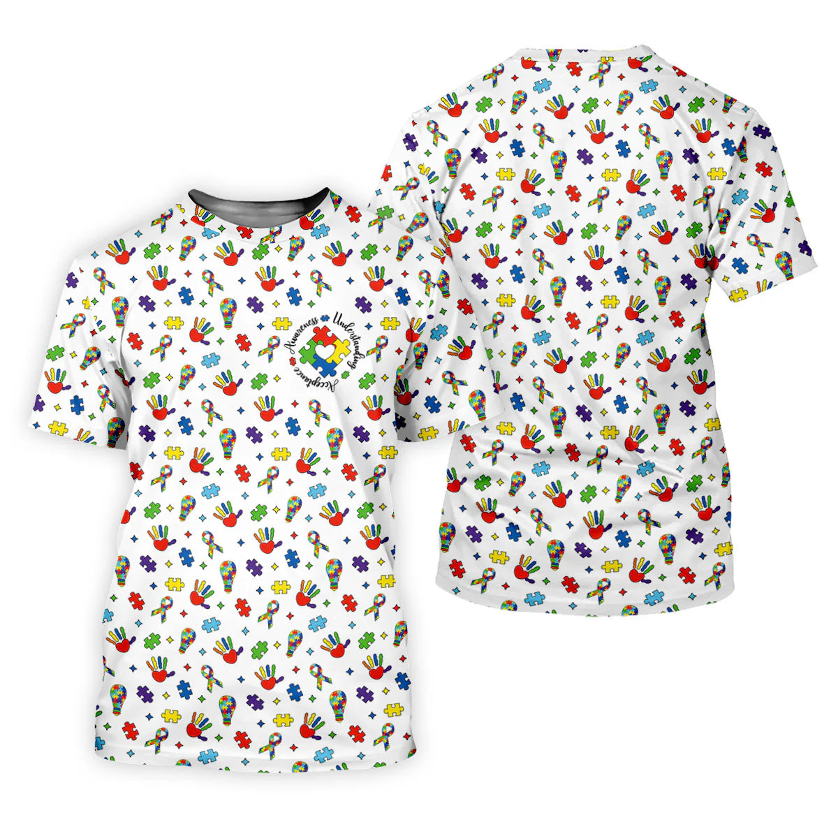 Awareness Understanding Acceptance Autism White Golf Shirt, Autism Awareness Colors Golf Shirts for Men