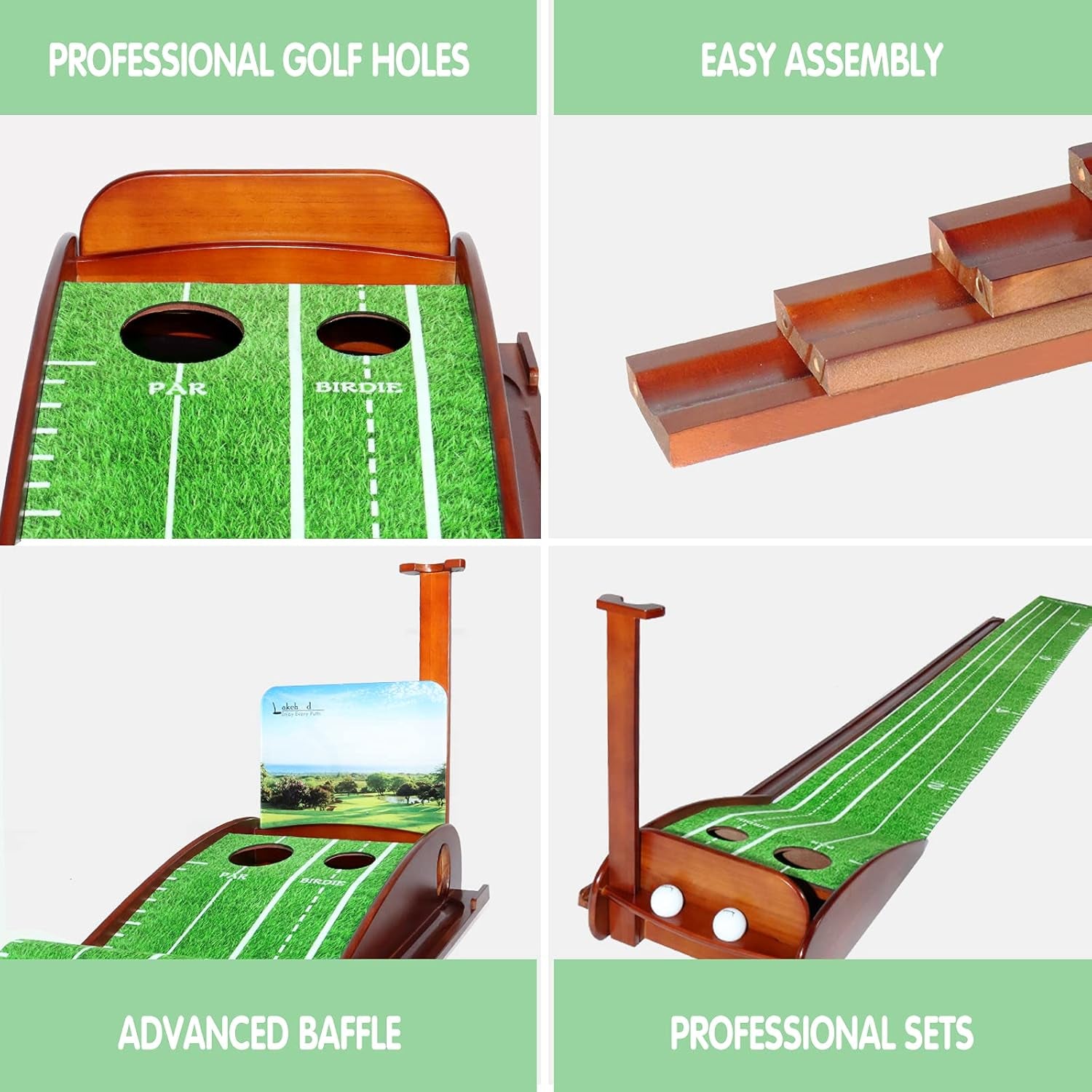 Golf Putting Mat-Putting Green with Ball Return, Putting Matt for Indoors with Solid Wood Base & Rubber Velvet Putting Mat, Golf Putting Green Practice Equipment for Indoor & Outdoor Use