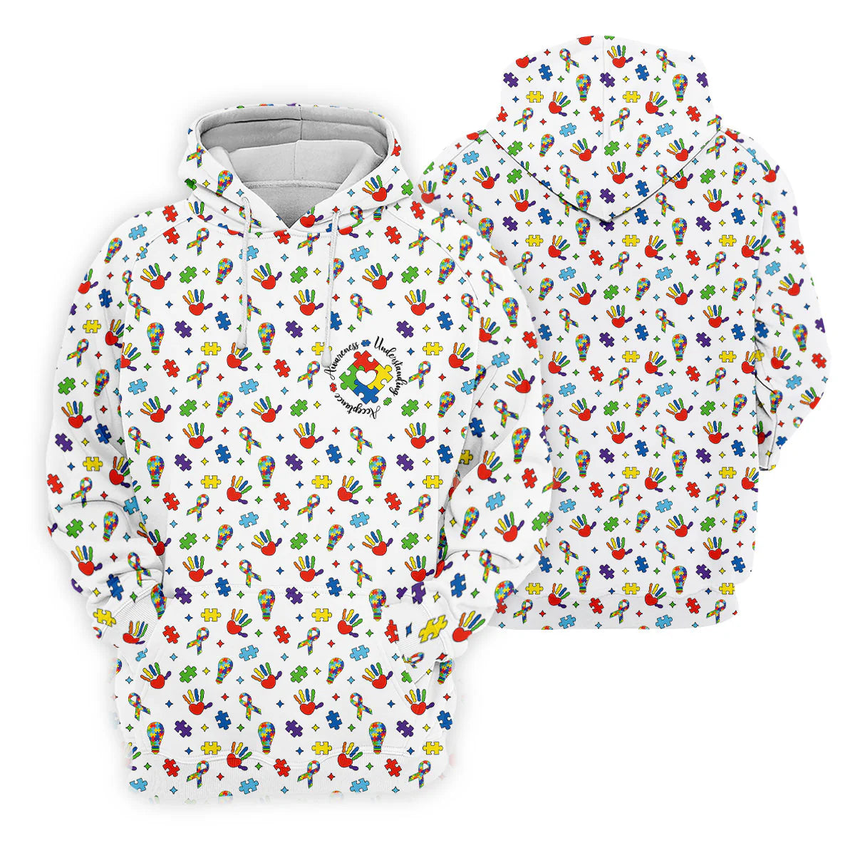 Awareness Understanding Acceptance Autism White Golf Shirt, Autism Awareness Colors Golf Shirts for Men