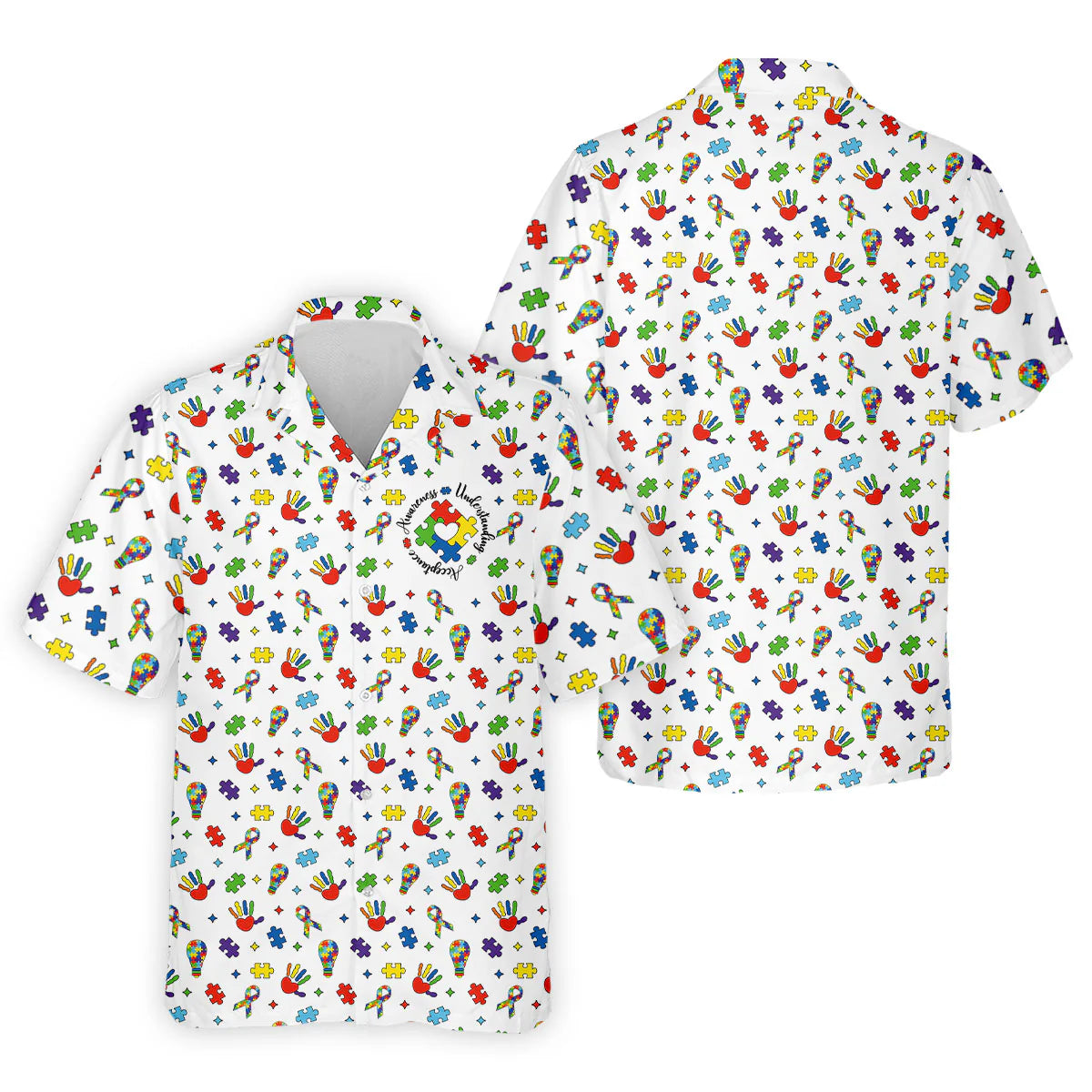 Awareness Understanding Acceptance Autism White Golf Shirt, Autism Awareness Colors Golf Shirts for Men