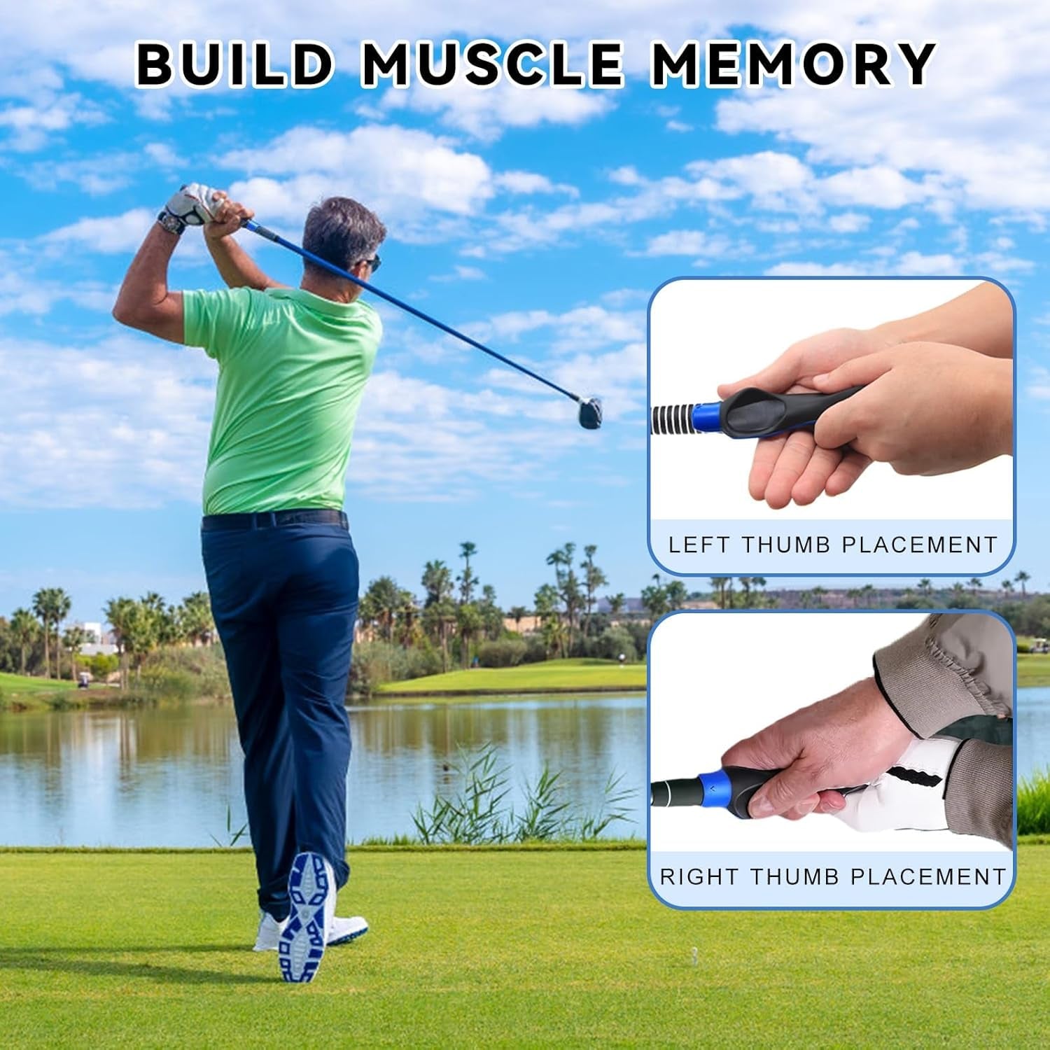 Golf Grip Trainer, Golf Club Grip Trainer Tool, Golf Swing Trainers Correct Left Right Hand Position Blue 1 Pack