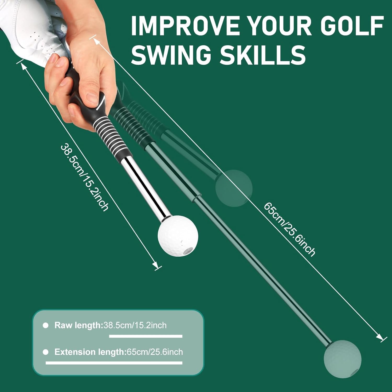 Retractable Golf Swing Trainer with Golf Swing Band-Telescopic Club Retractable Golf Swing Training Aid with Golf Grip Trainer/Tempo Stick Golf/Warm Up/Indoor Golf Practice