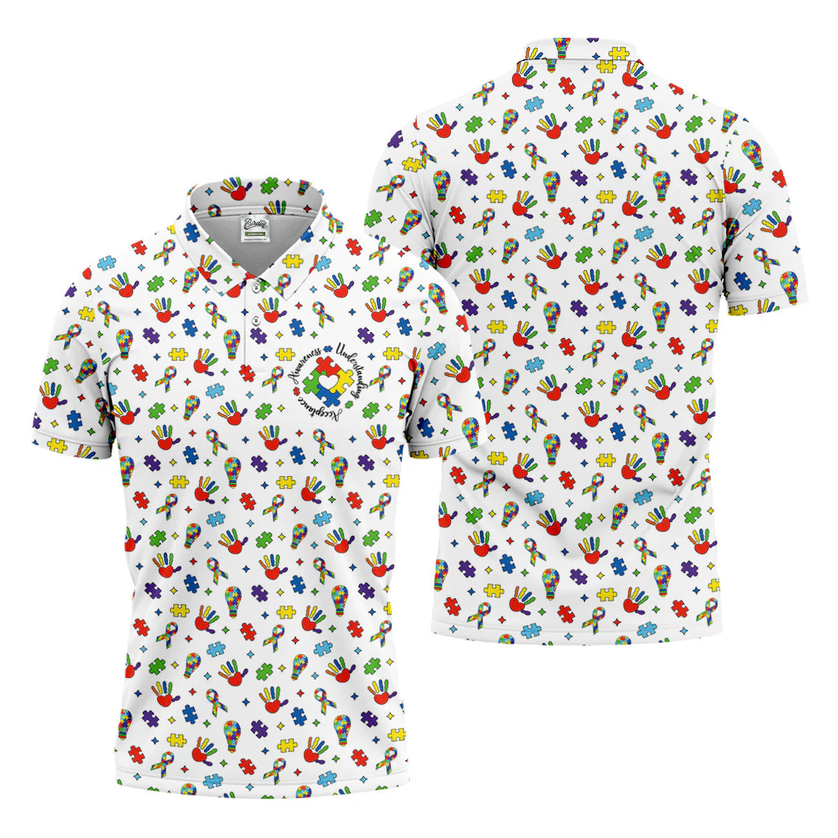 Awareness Understanding Acceptance Autism White Golf Shirt, Autism Awareness Colors Golf Shirts for Men