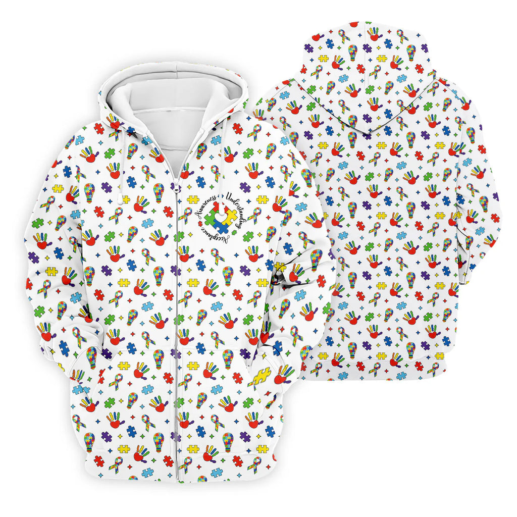 Awareness Understanding Acceptance Autism White Golf Shirt, Autism Awareness Colors Golf Shirts for Men