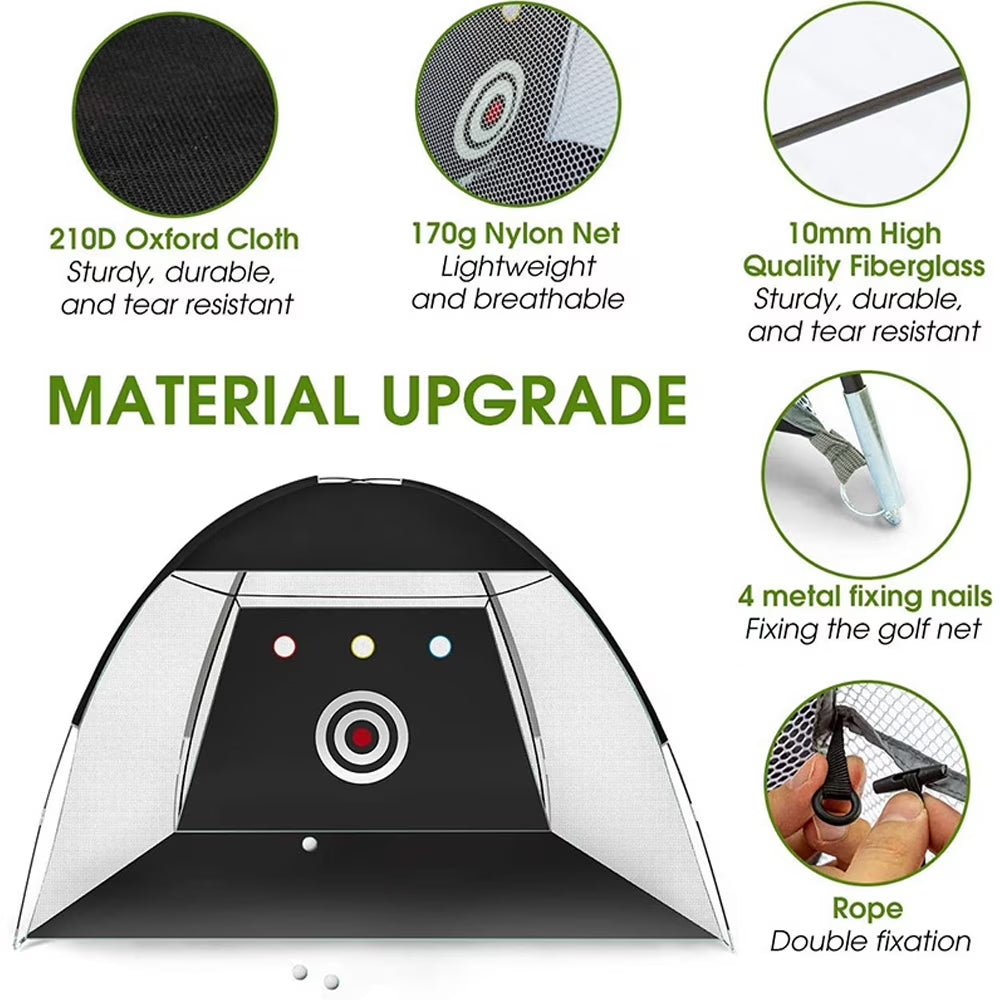 Golf Net, 9.8X7.8Ft Golf Practice Net with Golf Mat, All in 1 Home Golf Hitting Aid Nets for Backyard Driving Chipping Swing Training
