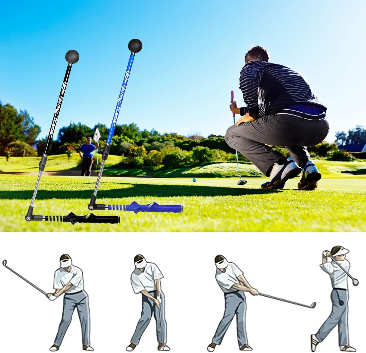 Golf Swing Trainer Foldable Trainging Aid for Golf, Training Equipment, Warm-Up Stick, Position Corrector, Golf Training Assistant, Black