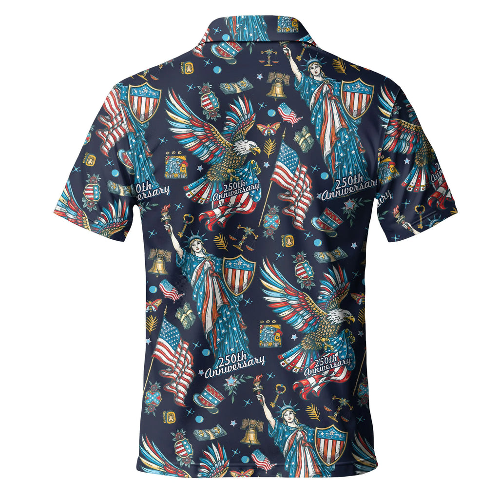 Patriotic USA Golf Polo Shirt, Men'S 250Th Anniversary Statue of Liberty Print