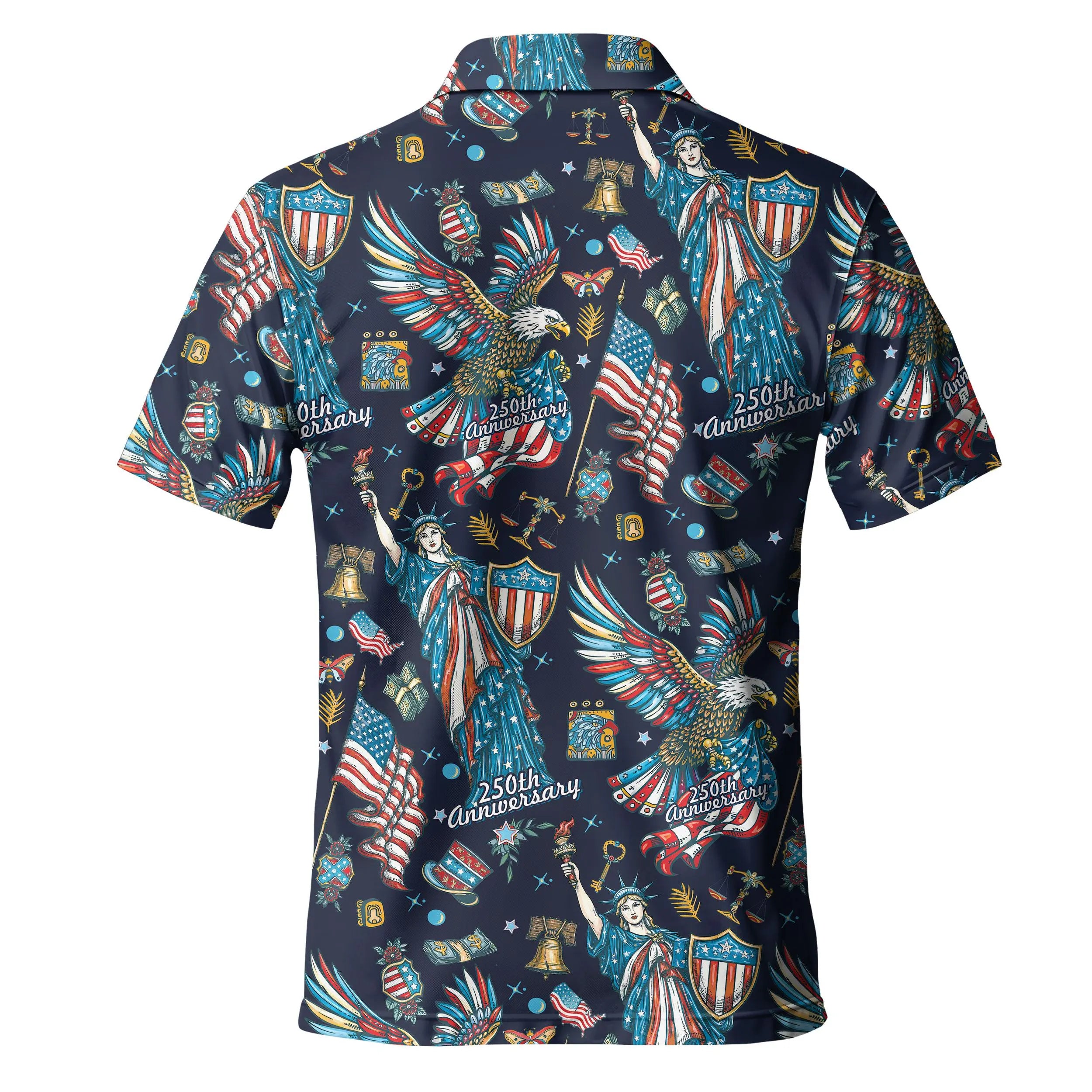 Patriotic USA Golf Polo Shirt, Men'S 250Th Anniversary Statue of Liberty Print